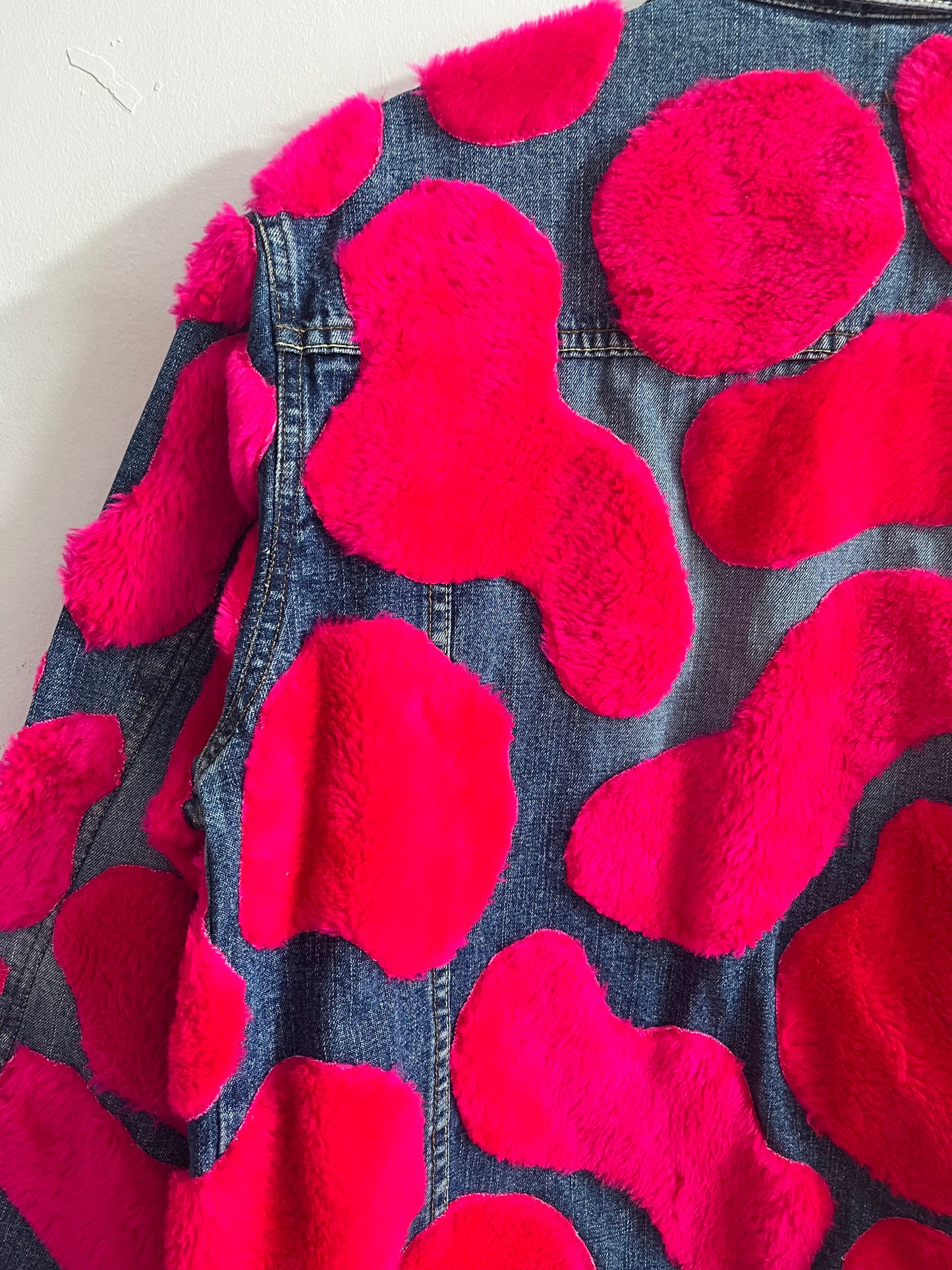 Denim Jacket with Pink, Fluffy and Plush Spots