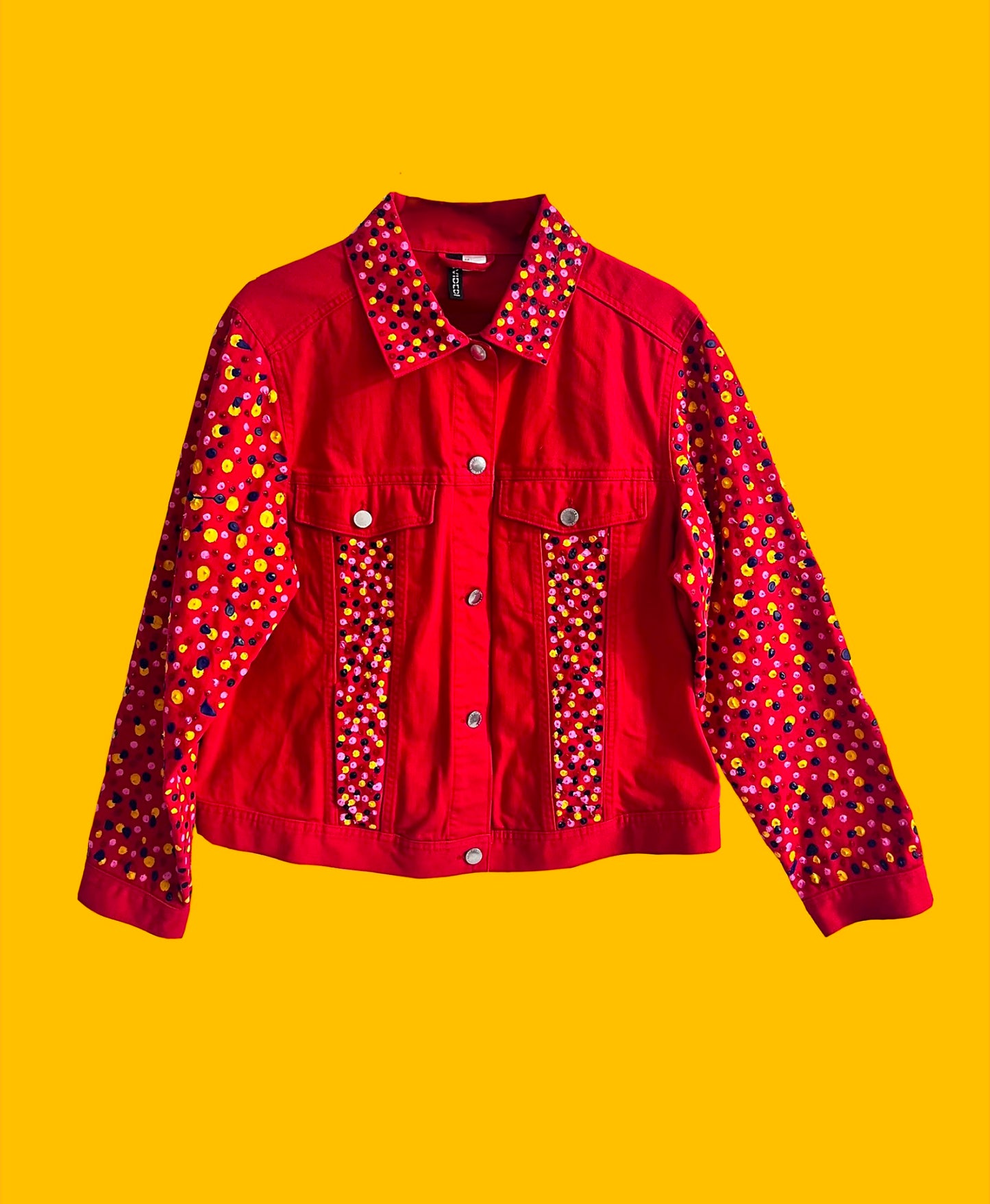 Red jacket with colorful spikes