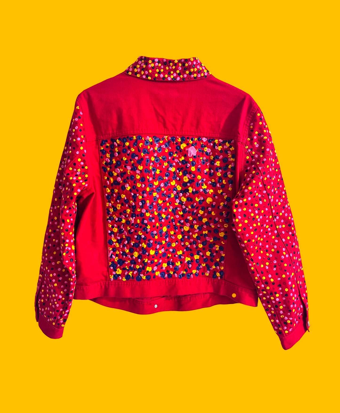 Red jacket with colorful spikes