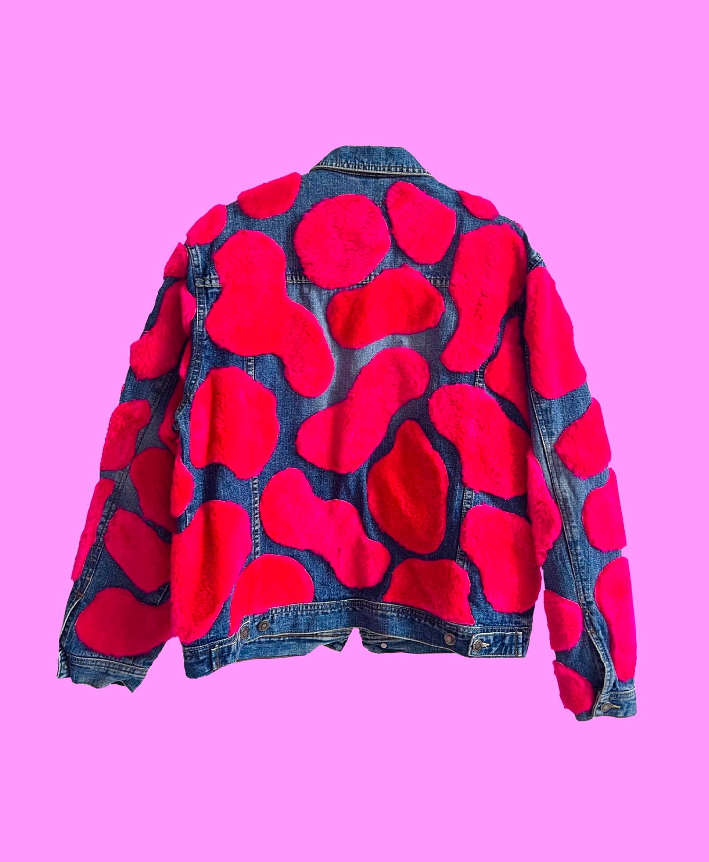 Denim Jacket with Pink, Fluffy and Plush Spots